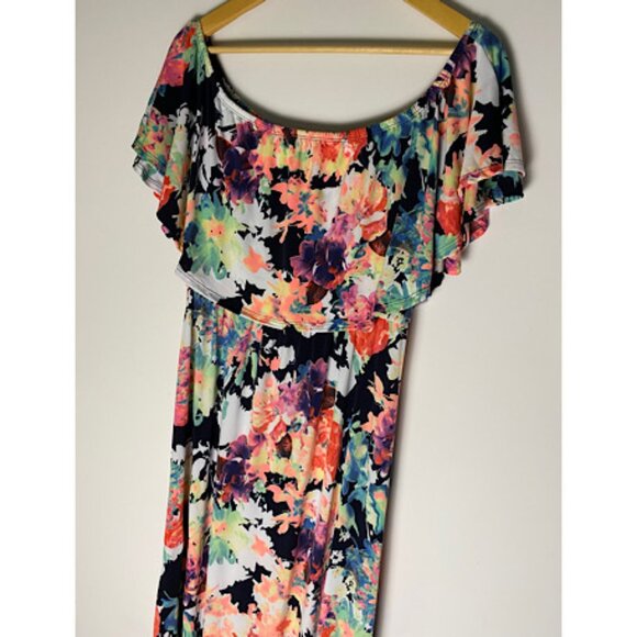 NEW  Black Multi Colour Printed Off shoulder Plus Size Long Maxi Dress Bohemian - Picture 6 of 8